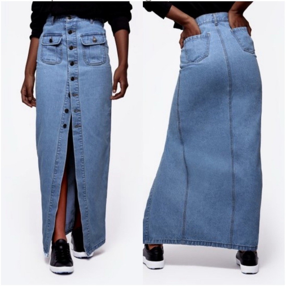Daya By Zendaya Denim‎ Button Split Front Maxi Pencil Skirt Sz-Medium